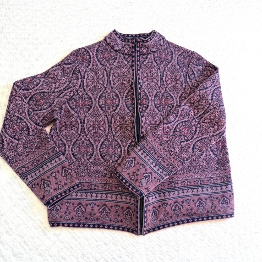 VTG Pendleton Womens XL Paisley 100% Merino Wool Full Zip Cardigan Sweater